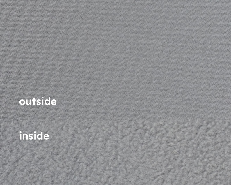 Pu&ograve; includere: Immagine divisa che mostra due diverse trame di tessuto grigio. La met&agrave; superiore &egrave; liscia, la met&agrave; inferiore &egrave; un materiale sfocato e strutturato. La parola "esterno" &egrave; sopra il tessuto liscio e "interno" &egrave; sopra il tessuto sfocato.
