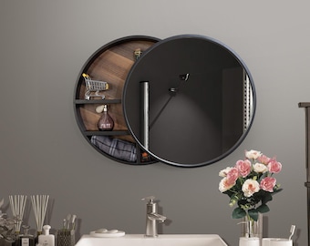 24 Inch Round Mirror With Bathroom Cabinet Wall Mounted Mirror