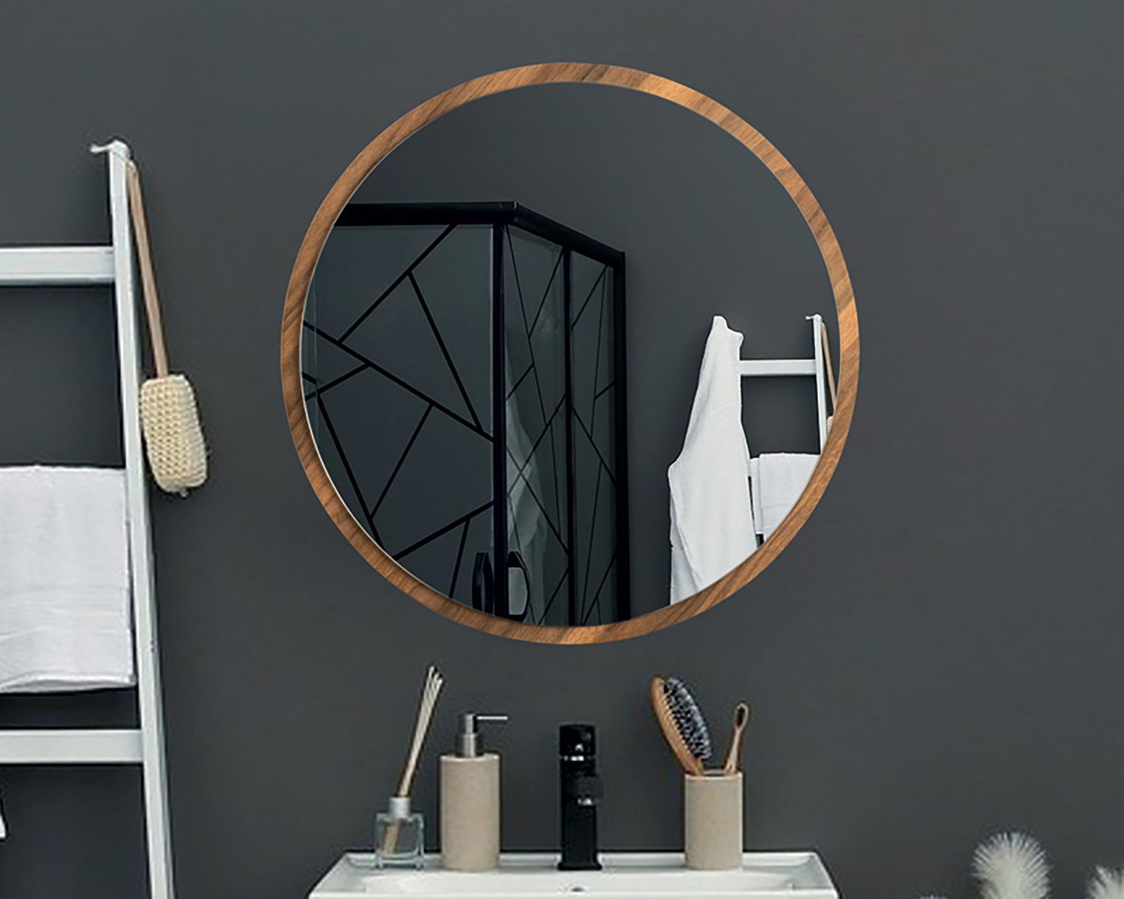 Round Mirror With Bathroom Cabinet Wall Mounted Mirror With - Etsy UK