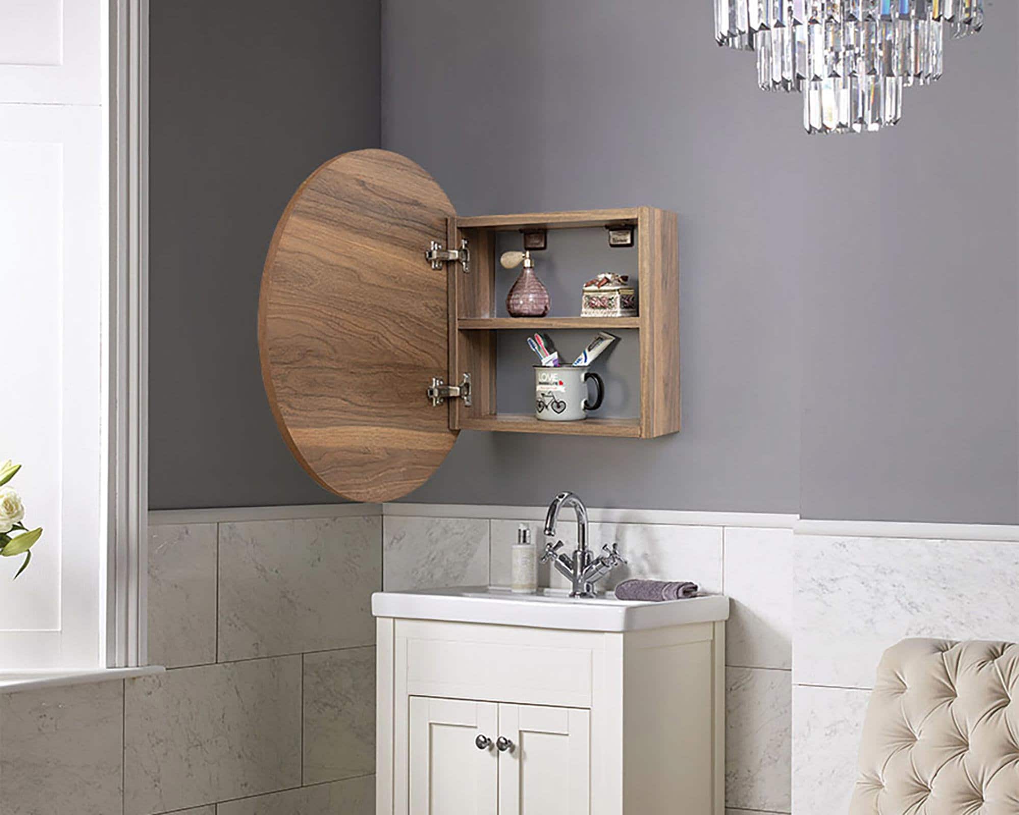 Round Mirror With Bathroom Cabinet Wall Mounted Mirror With Etsy UK