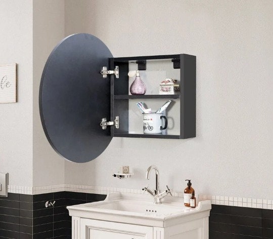 Round Mirror With Bathroom Cabinet Wall Mounted Mirror With - Etsy UK
