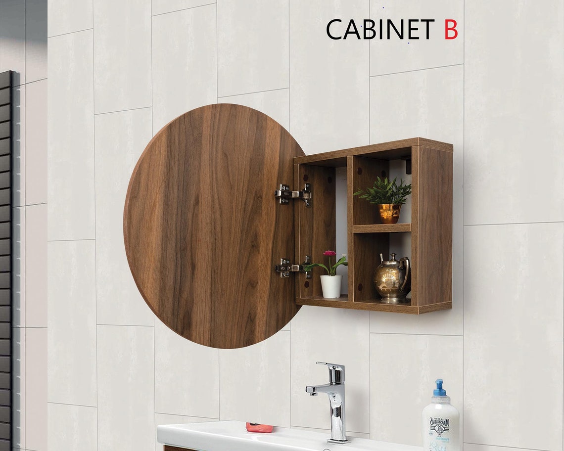 Round Mirror With Medicine Cabinet Wall Mounted Mirror With Bathroom ...