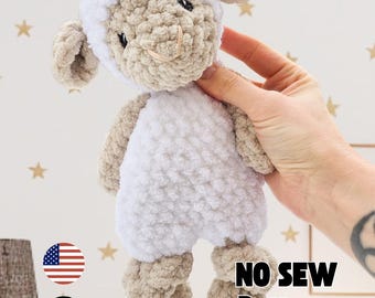 NO SEW Lamb Snuggler Crochet Pattern, Lovey PDF file  incl. full video tutorial