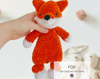 Fox Crochet Pattern. Fox Snuggler Pattern. Fox knotted lovey pattern. Fox baby toy crochet pattern. Crochet baby gift.