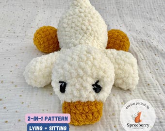 Plushie Duck Crochet Pattern, Sweet Amigurumi Gift for Babies, Emotional Support Toy for Newborns, 2-in-1 Sitting & Lying Duck Option