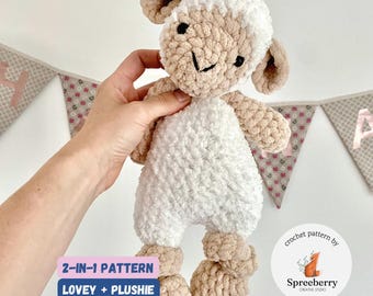 NO SEW 2-in-1 Lamb Crochet Pattern Large Lovey, Crochet Sheep Snuggler Pattern, Crochet Toy Pattern.