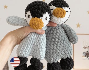 2-in-1 Penguin Crochet Pattern, Lovey and Plushie, perfect gift for Baby and Toddler