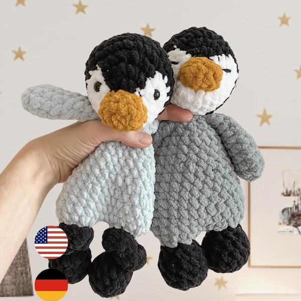 2-in-1 Penguin Crochet Pattern, Lovey and Plushie, perfect gift for Baby and Toddler