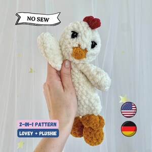 Patrón de crochet de pollo 2 en 1 SIN COSER, muñeco de peluche, regalo perfecto para bebés y niños pequeños