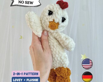 NO SEW 2-in-1 Chicken Crochet Pattern, Lovey and Plushie, perfect gift for Baby and Toddler