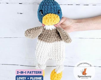 2-in-1 Duck Crochet Pattern, Lovey and Plushie, perfect gift for Toddler and Children