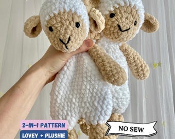 NO SEW 2-in-1 Sheep Crochet Pattern, Lamb Large Lovey, Plushie Pattern, Snuggler Toy Pattern.