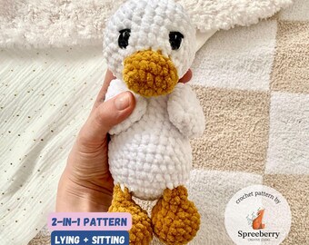 Plushie Duck Crochet Pattern, Sweet Amigurumi Gift for Babies, Emotional Support Toy for Newborns, 2-in-1 Sitting & Lying Duck Option