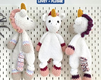 LOW SEW Unicorn Lovey Crochet Pattern, Unicorn Knotted Legs Snuggler