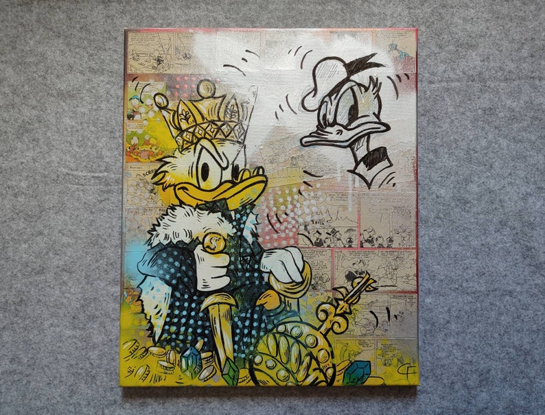 Tableau Picsou Pop Art Signé - Oeuvre D'art Unique Et Fait Main