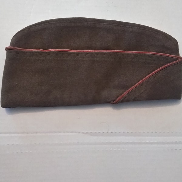 Vintage US Military Wool Garrison Cap Army WW2 Korean World War II Red White Piping