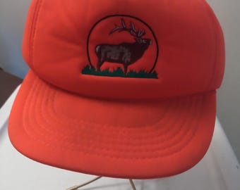 Vtg 80s Orange Roped Snapback Elk Hat YoungAn Hunting Cap