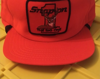 Snap On Tools The Big One Whitetail Deer Snapback Hat Vintage 90s New Era Caps Blaze Orange Hunting
