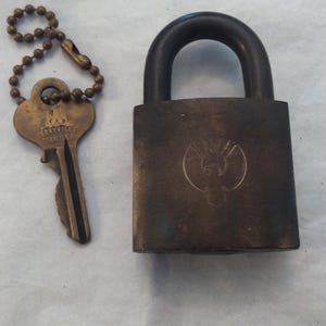 Vtg Eagle Lock Co Brass Padlock with Key Terryville Conn USA