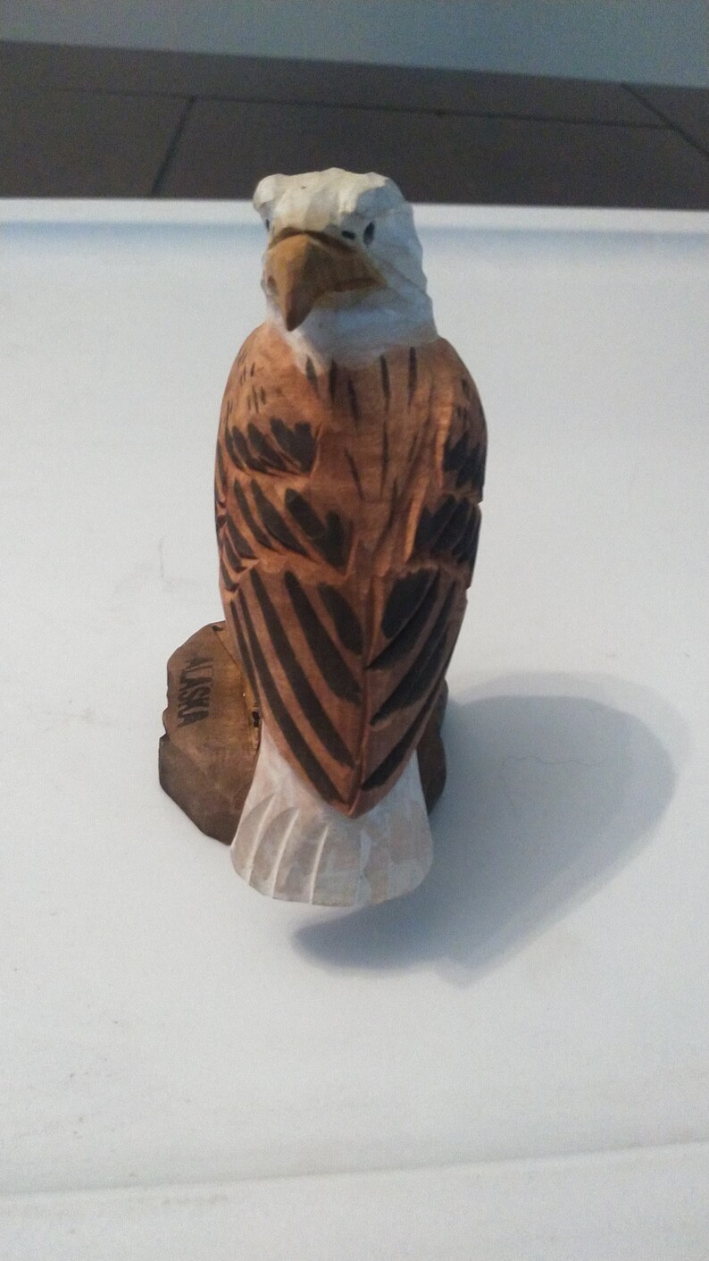 Small Wooden Carved Wood Bald Eagle Statue Figurine Alaska Etsy Canada