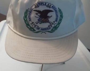 Vtg 80s 90s National Rifle Association of America Strapback Hat White Exclusive NRA
