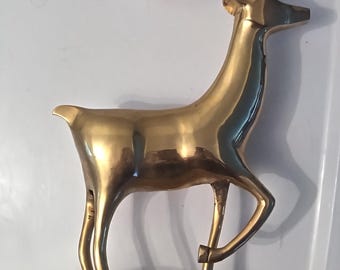 Vintage Brass Deer Figurine Sculpture Candle Holder Reindeer MCM
