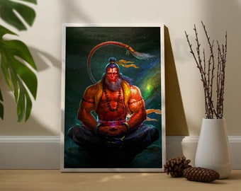 Beautiful Hanuman in Meditative Bliss - Artwork for Spiritual Inspiration, Canvas Printed, Wall Painting For Living Room and Pooja Room