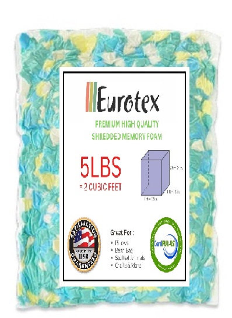 EUROTEX Premium Shredded Memory Foam Filling Ideal for Bean Bag Filler, Pillow Cushions, Pet Bed Stuffing, Crafts Polyfill/Poly fil Stuffing 5 lbs