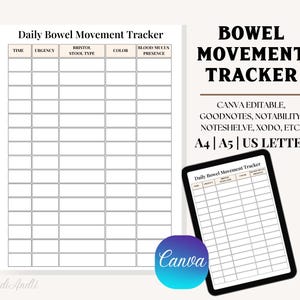 Daily Bowel Movement Tracker, Gut Health Template, Irritable Bowel Disease Syndrome Tracker, Crohn&#39;s, Ulcerative Colitis, Digestive Health