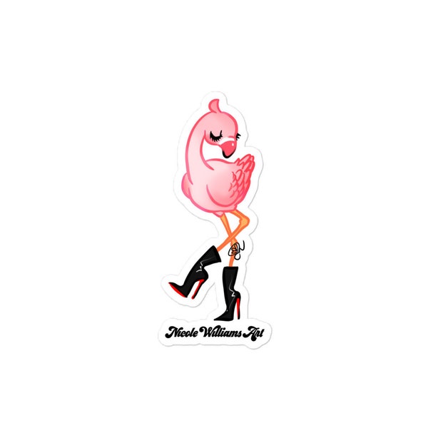 Fashionista Flamingo dans l'autocollant de bottes à fond rouge | Pink Fushia Fancy Flamingo Christian Louboutin Inspired Boots Heels Shoe Lover