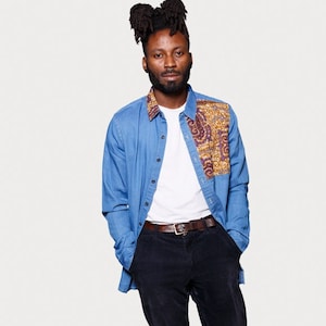 Denim and wax fabric shirt