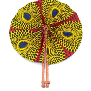 African fan in wax fabric and leather