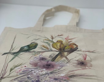 Birds of Paradise: Floral Symphony on a Hand-Painted Cotton Tote Bag-ColourEdgeIndia