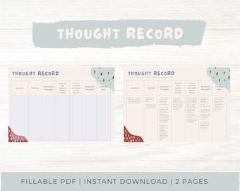 Thought Record | CBT | Fillable PDF | Therapy Resource | Thought Processing | Therapist | Anxiety Worksheet | Cognitive Behavioral Therapy