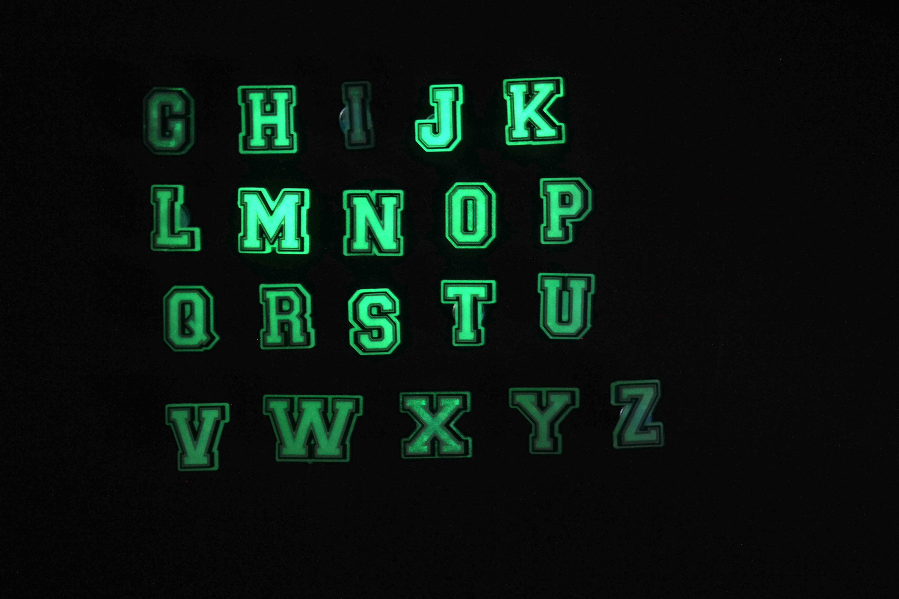Glow in the Dark Croc Charms Letters and Numbers 