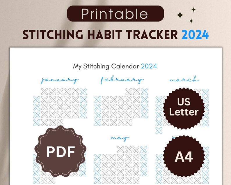 Stitching Habit Tracker PDF, Printable Daily Stitching Calendar 2024 in ...