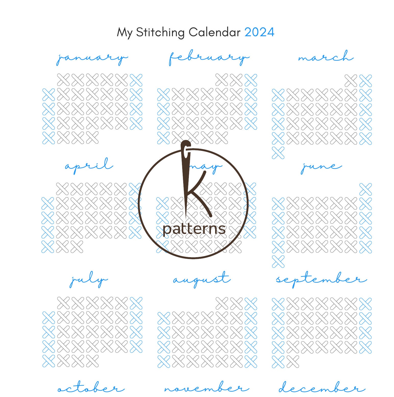 Stitching Habit Tracker PDF, Printable Daily Stitching Calendar 2024 in ...