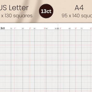 Pacchetto di carta millimetrata per punto croce con griglia in pollici PDF (11 13 14 16 18 20 pezzi) immagine 4