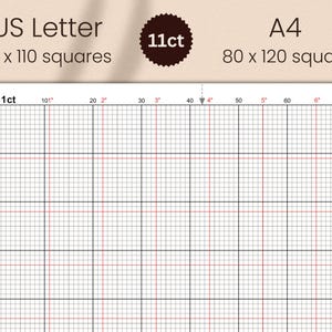 Pacchetto di carta millimetrata per punto croce con griglia in pollici PDF (11 13 14 16 18 20 pezzi) immagine 3