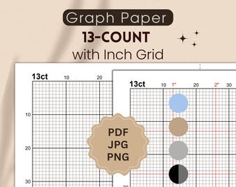 Carta millimetrata per punto croce a 13 punti con griglia in pollici (PDF, JPG, PNG)