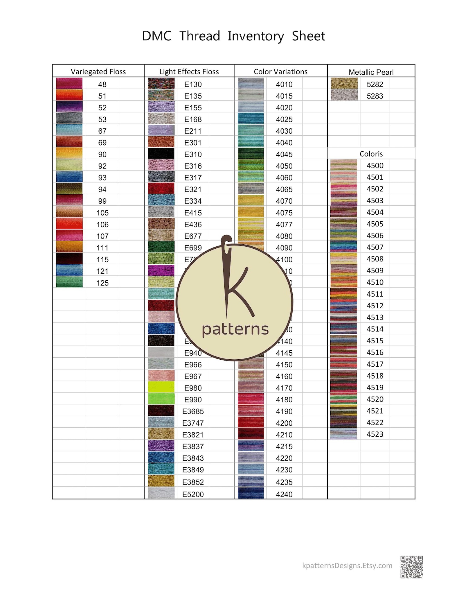DMC Thread Inventory Sheet: Floss Tracker (PDF) - Etsy