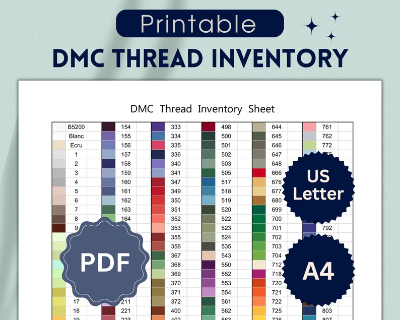 DMC Thread Inventory Sheet PDF, Printable Crossstitch Floss Tracker