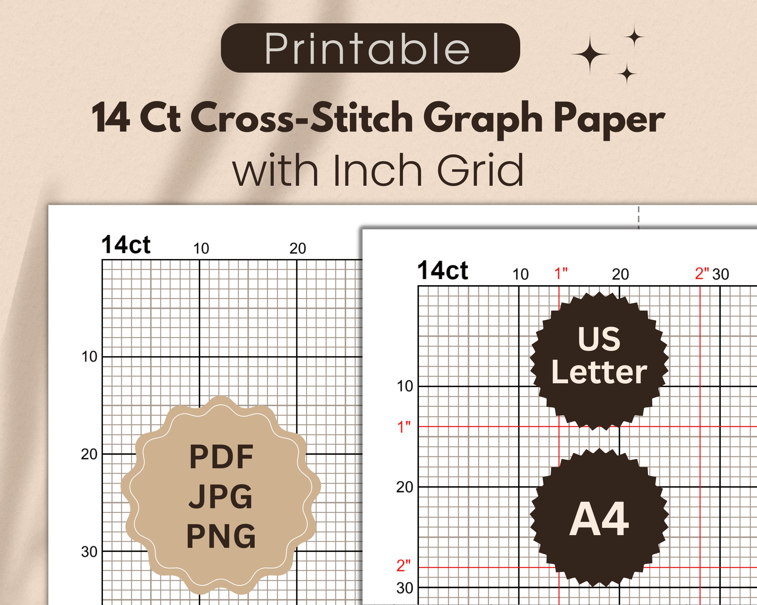14 count Graph Paper for Cross stitch With Inch Grid Printable Cross