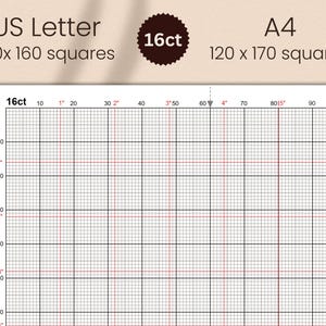 Pacchetto di carta millimetrata per punto croce con griglia in pollici PDF (11 13 14 16 18 20 pezzi) immagine 6