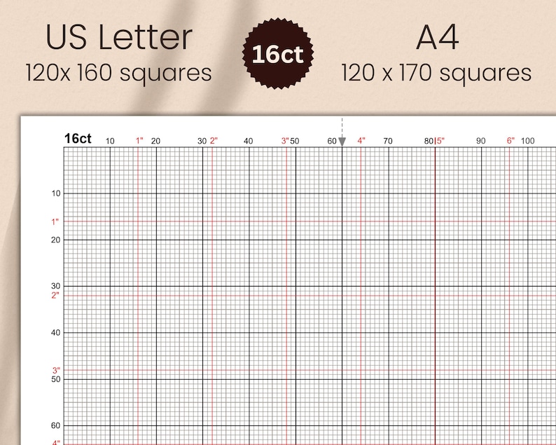 Pacchetto di carta millimetrata per punto croce con griglia in pollici PDF (11 13 14 16 18 20 pezzi) immagine 6