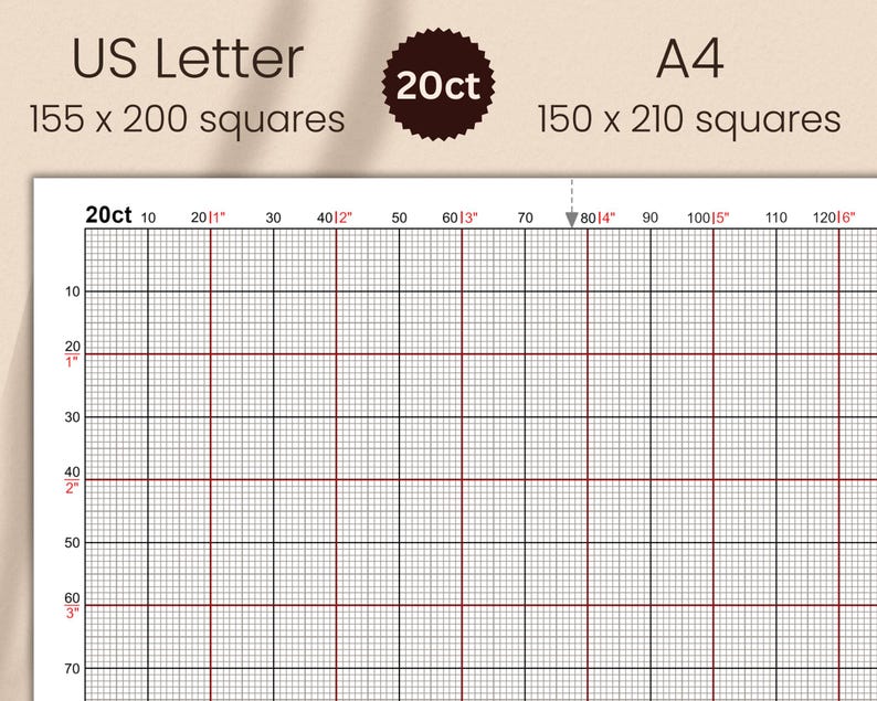 Pacchetto di carta millimetrata per punto croce con griglia in pollici PDF (11 13 14 16 18 20 pezzi) immagine 8