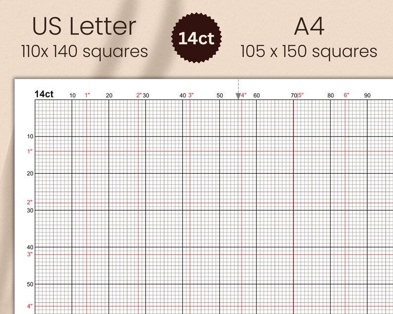 Pacchetto di carta millimetrata per punto croce con griglia in pollici PDF (11 13 14 16 18 20 pezzi) immagine 5