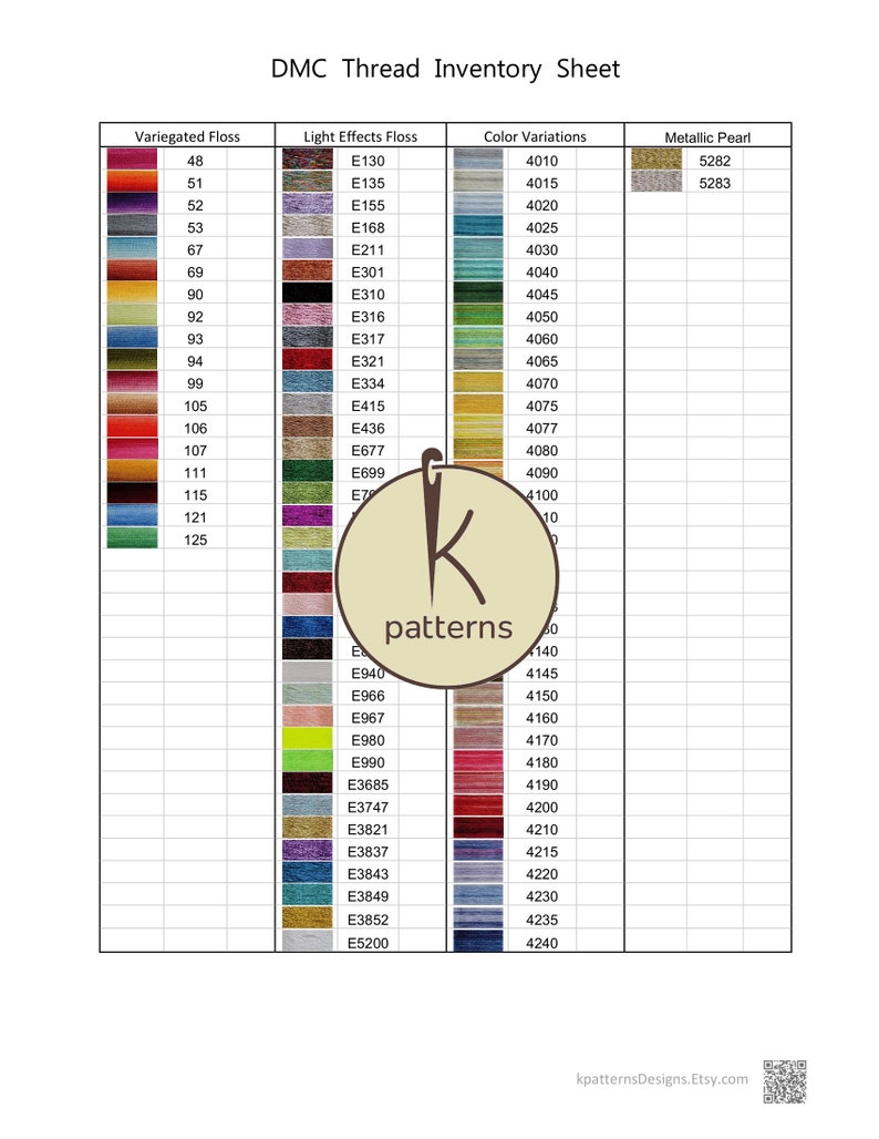 Dmc thread inventory sheet pdf printable cross stitch floss tracker