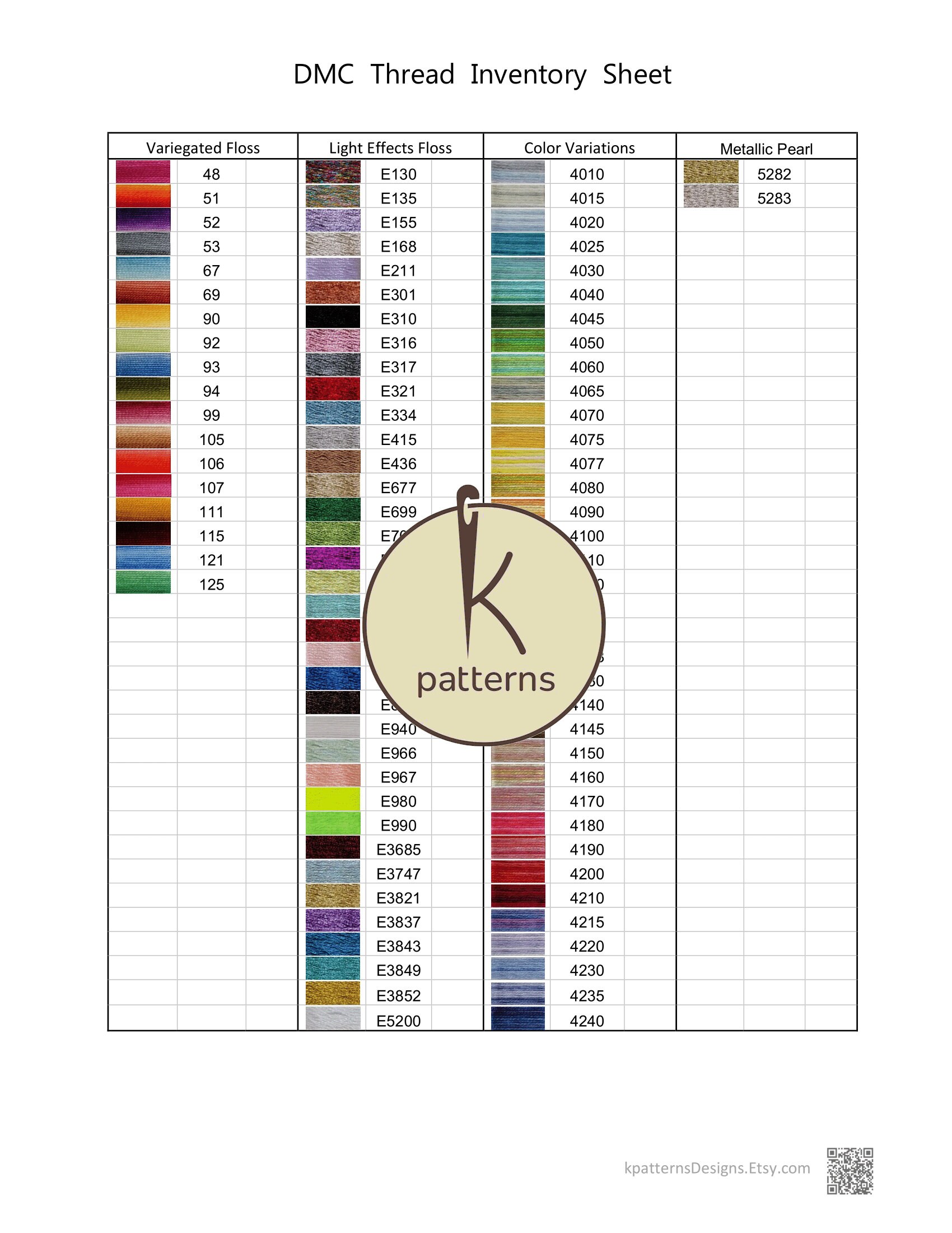 Dmc Thread Inventory Sheet Pdf