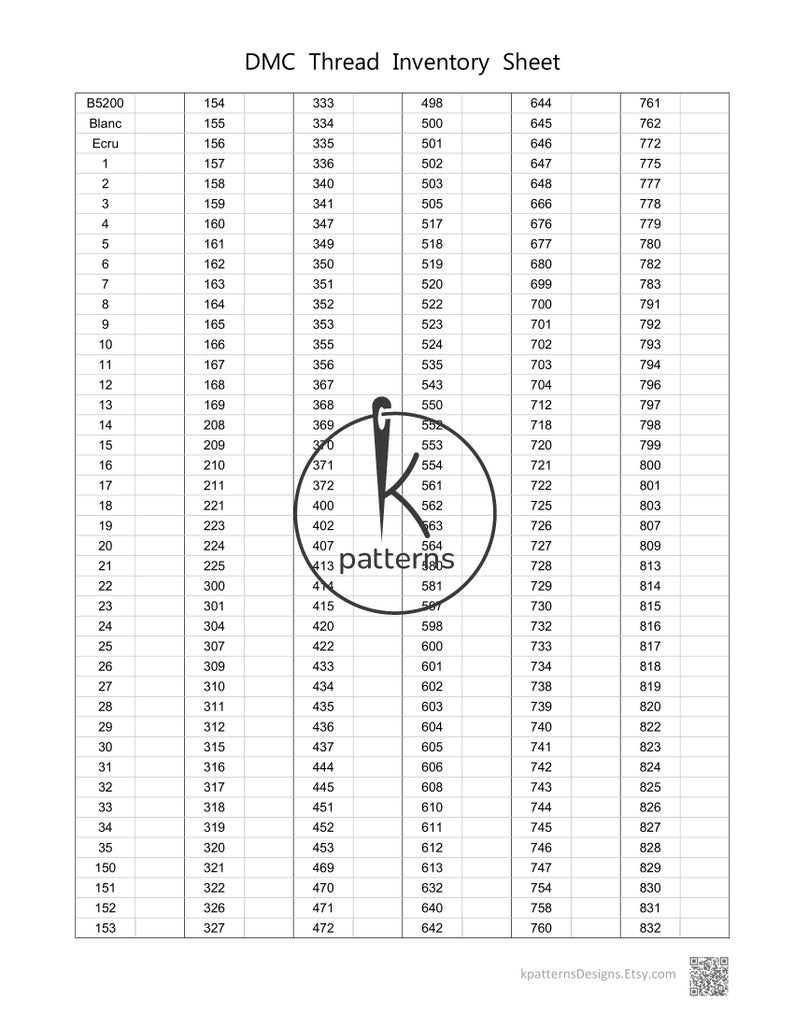 Minimalistic DMC Thread Inventory Sheet PDF, Printable Crossstitch